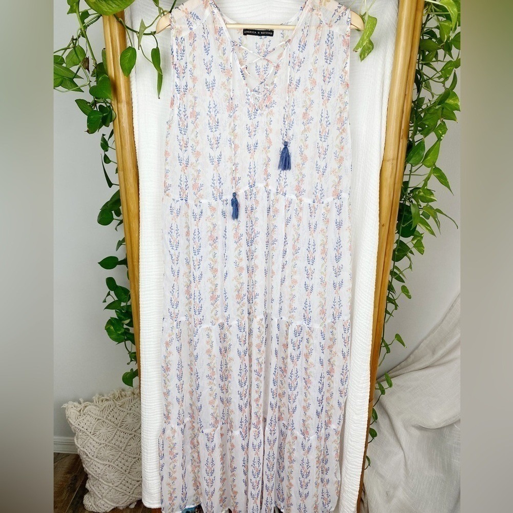 AMERICA & BEYOND FLORAL SHEER MAXI DRESS